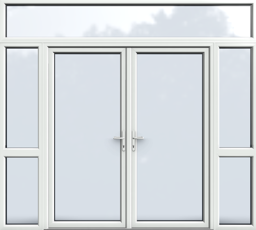 Top Light with Side Panels & Midrail Glazed, UPVC French Door