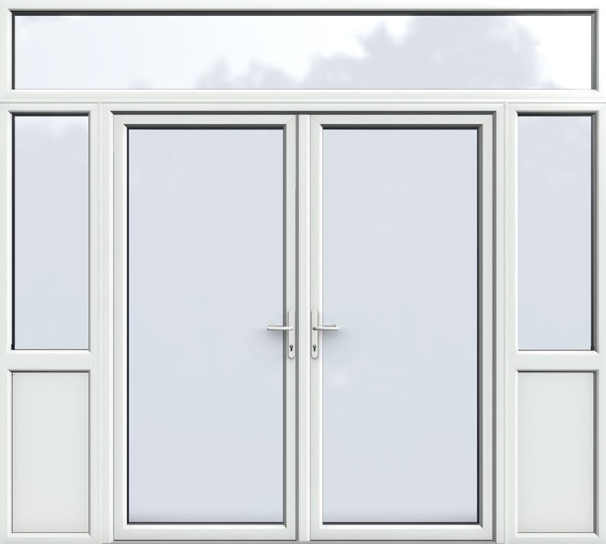 Top Light with Side Panels & Midrail Panel, UPVC French Door