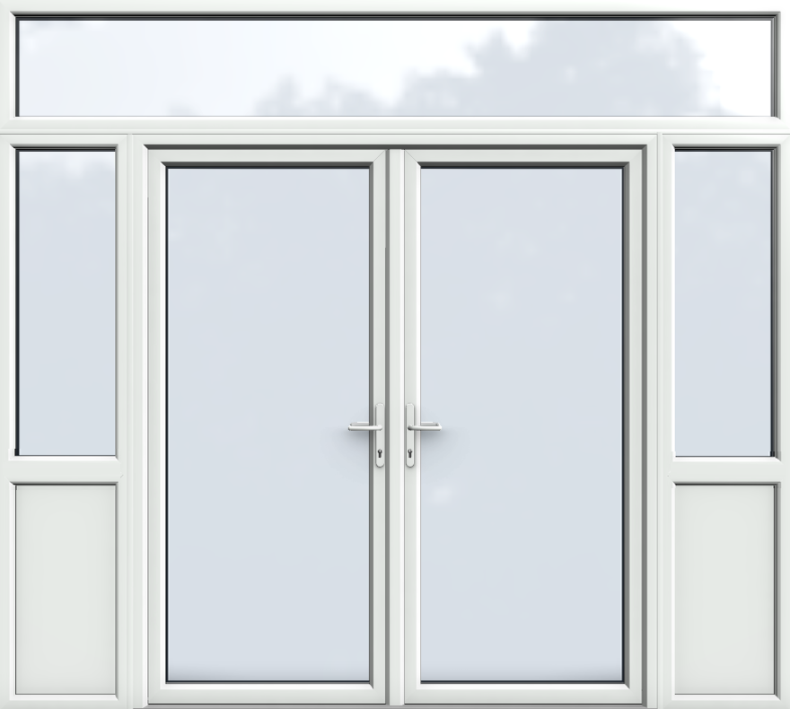 Top Light with Side Panels & Midrail Panel, UPVC French Door